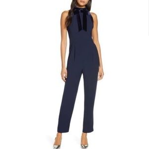 1901 Velvet Trim Halter Jumpsuit